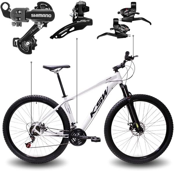 Bicicleta Aro 29 ksw 21 Marchas Quadro Alumínio Cabeamento Interno Freio Mecânico Câmbios SH Tourney MTB