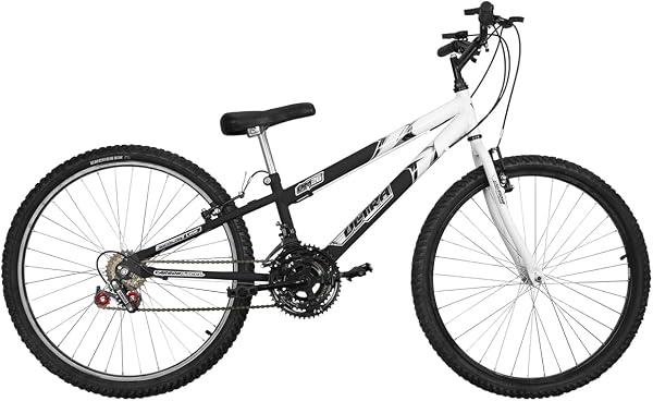 Bicicleta de Passeio Ultra Bikes Esporte Bicolor Aro 26 Reforçada Freio V-Brake 18 Marchas Preto/Branco