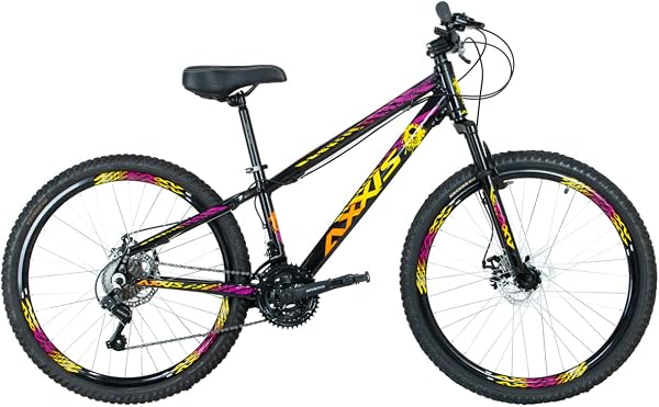 Bicicleta Freeride Rebaixada AXXIS Aro 26 com Freio a Disco e Câmbio Shimano (Roxo Amarelo Azul)