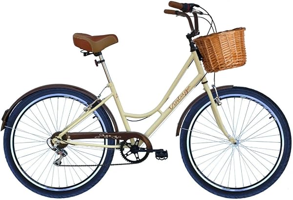 Bicicleta Retrô Vintage 6V Aro 26 DB Bege Cesta de Vime