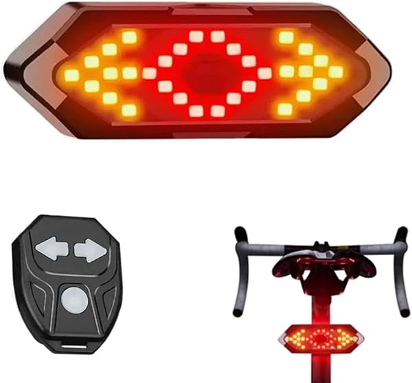 Lanterna Sinalizadora Traseira Bike Bicicleta com Seta e Controle Remoto 32 LEDs Recarregável USB