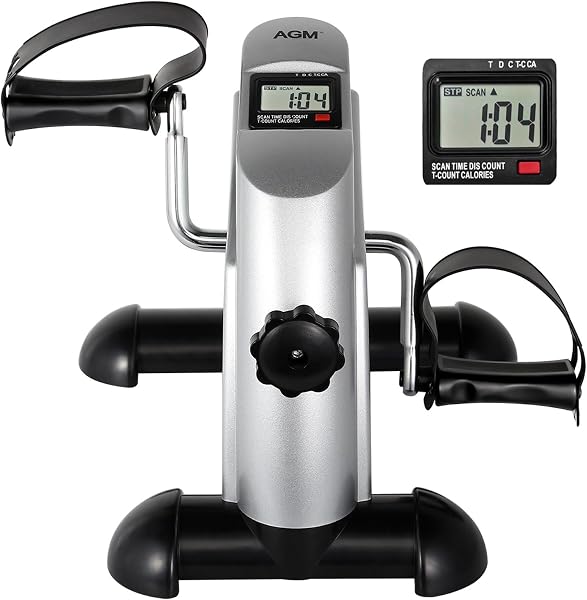 Mini bicicleta ergométrica, AGM embaixo da mesa, pedal de bicicleta, exercitador para peddler de braço e perna, com telas LCD (prata)