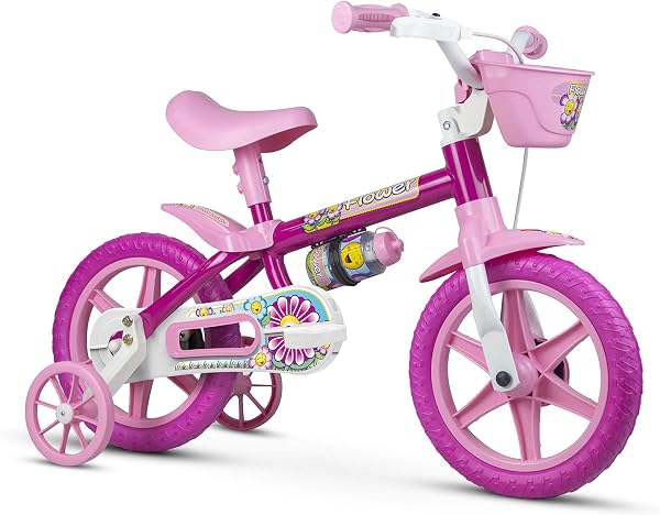 Nathor Bicicleta Infantil Aro 12 PP Flower com Rodinhas para Meninas