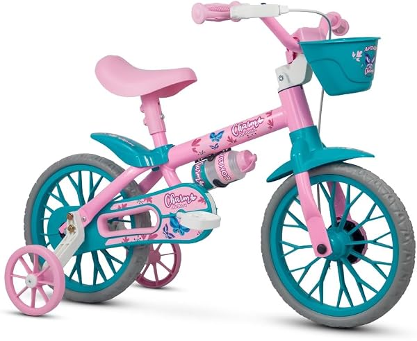 Nathor Charm Bicicleta Infantil Aro 12 Meninas Rosa com Rodinhas